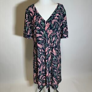 NWOT Tommy Hilfiger Navy Blue Wisteria Floral Print V-Neck Dress Womens Size 16